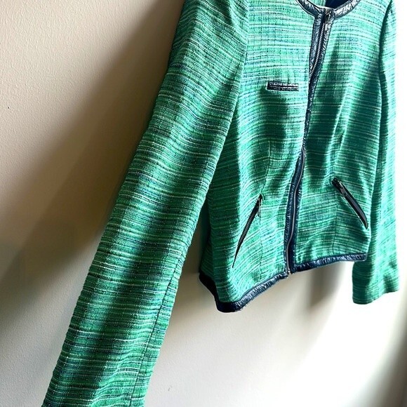 The Limited Green and Blue Woven Zipper Blazer Zippered Pockets Size L - Picture 2 of 7